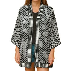 Max Studios Large Black White Oversized Kimono Cardigan Layering